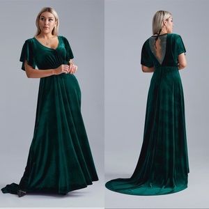 Emerald Green Velvet Dress with Train